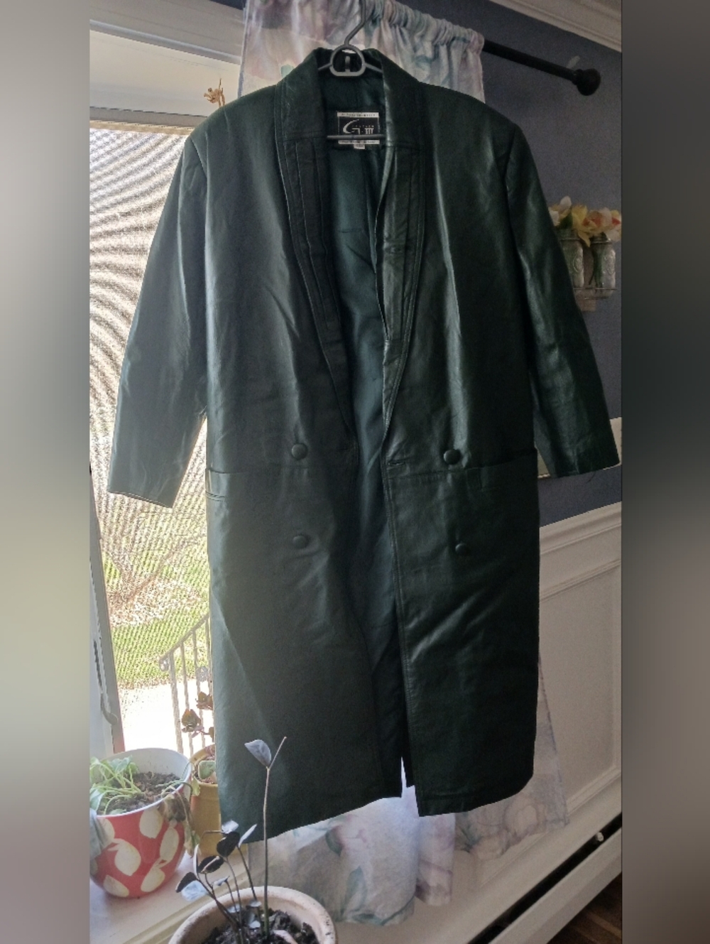 Vintage Dark Green Leather Trench Coat - Picture 9 of 10